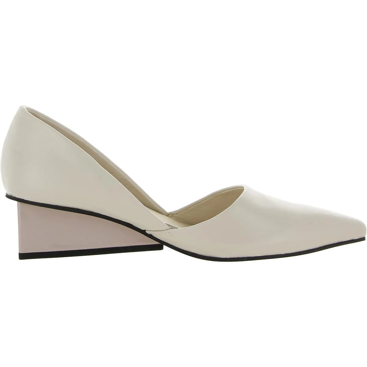All Black Womens Square Leather Pointed Toe Wedge Heels