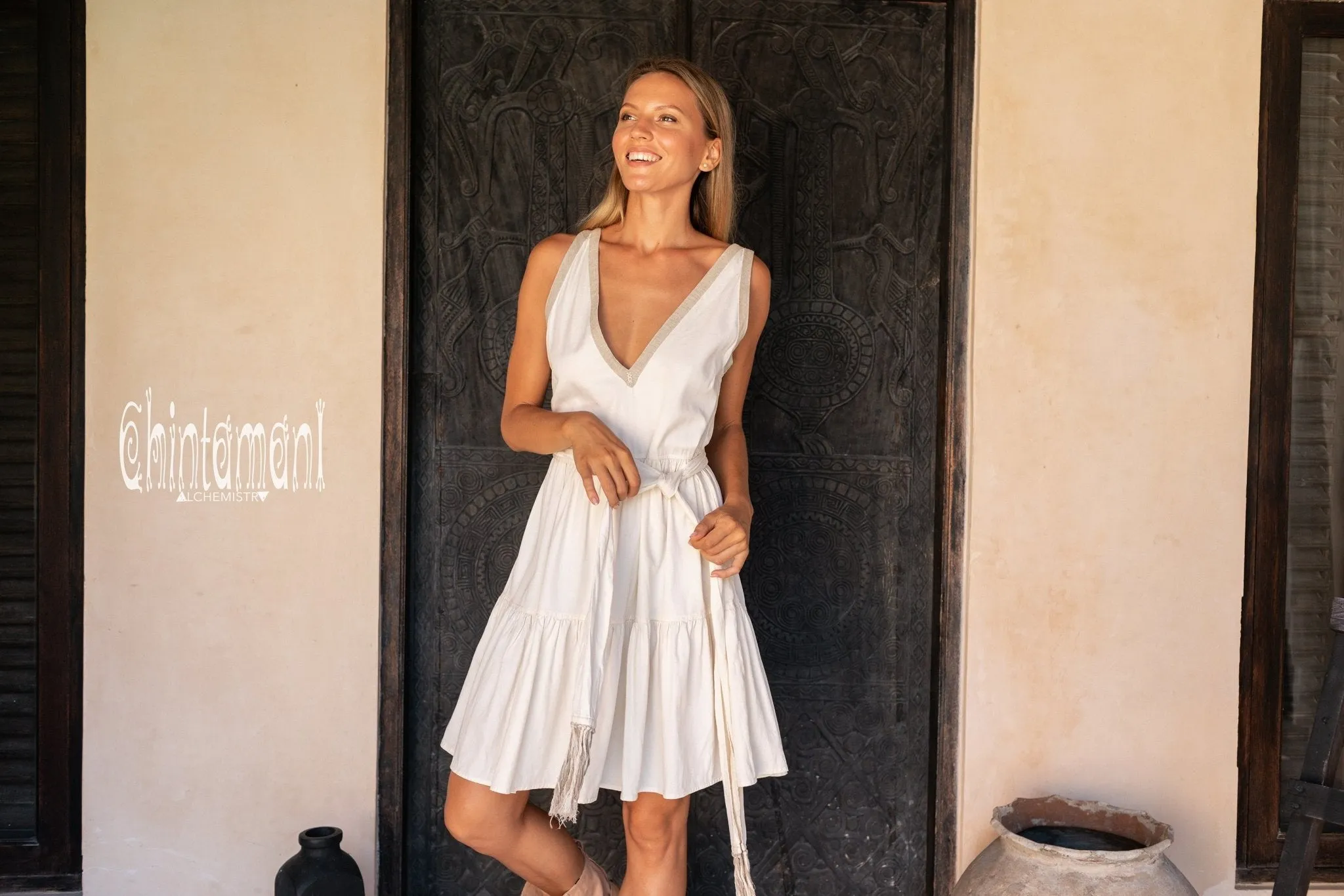 Alma Libra Tiered Midi Dress / Cotton / Off White