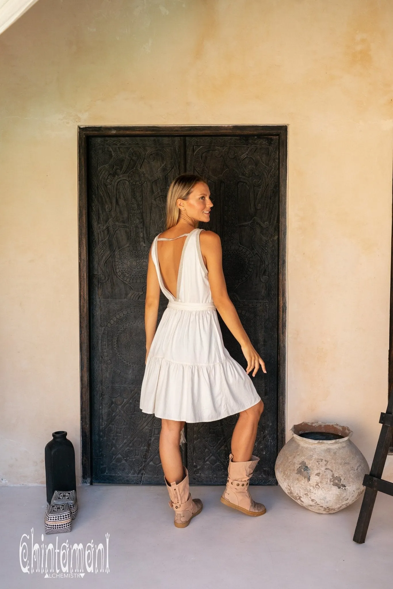 Alma Libra Tiered Midi Dress / Cotton / Off White