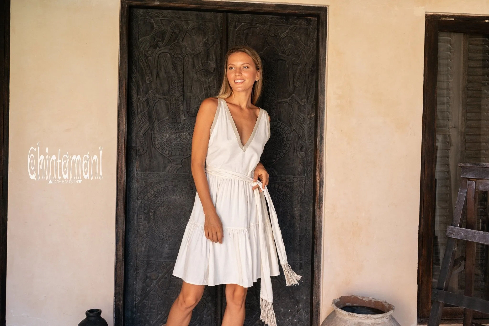 Alma Libra Tiered Midi Dress / Cotton / Off White