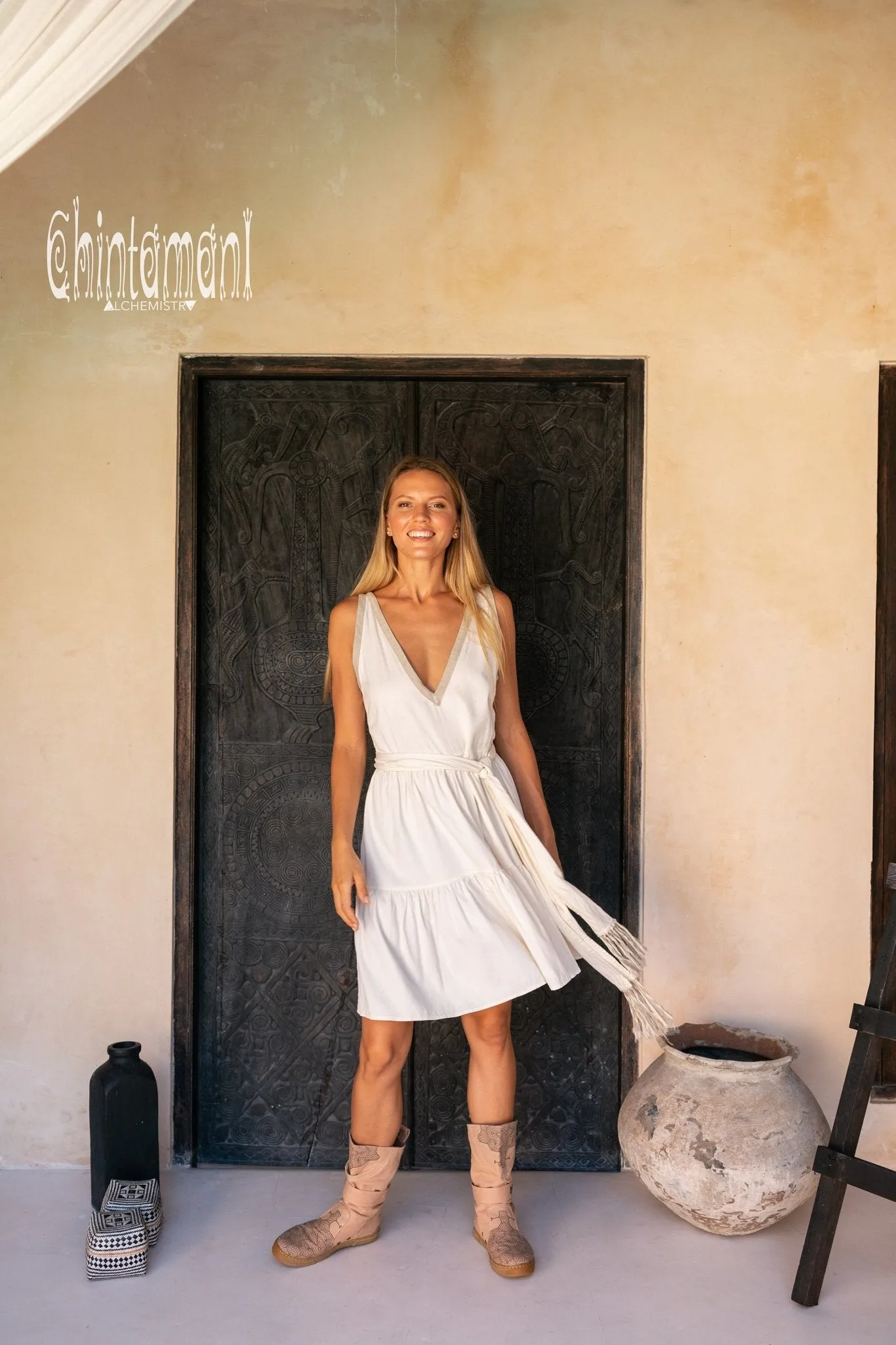 Alma Libra Tiered Midi Dress / Cotton / Off White