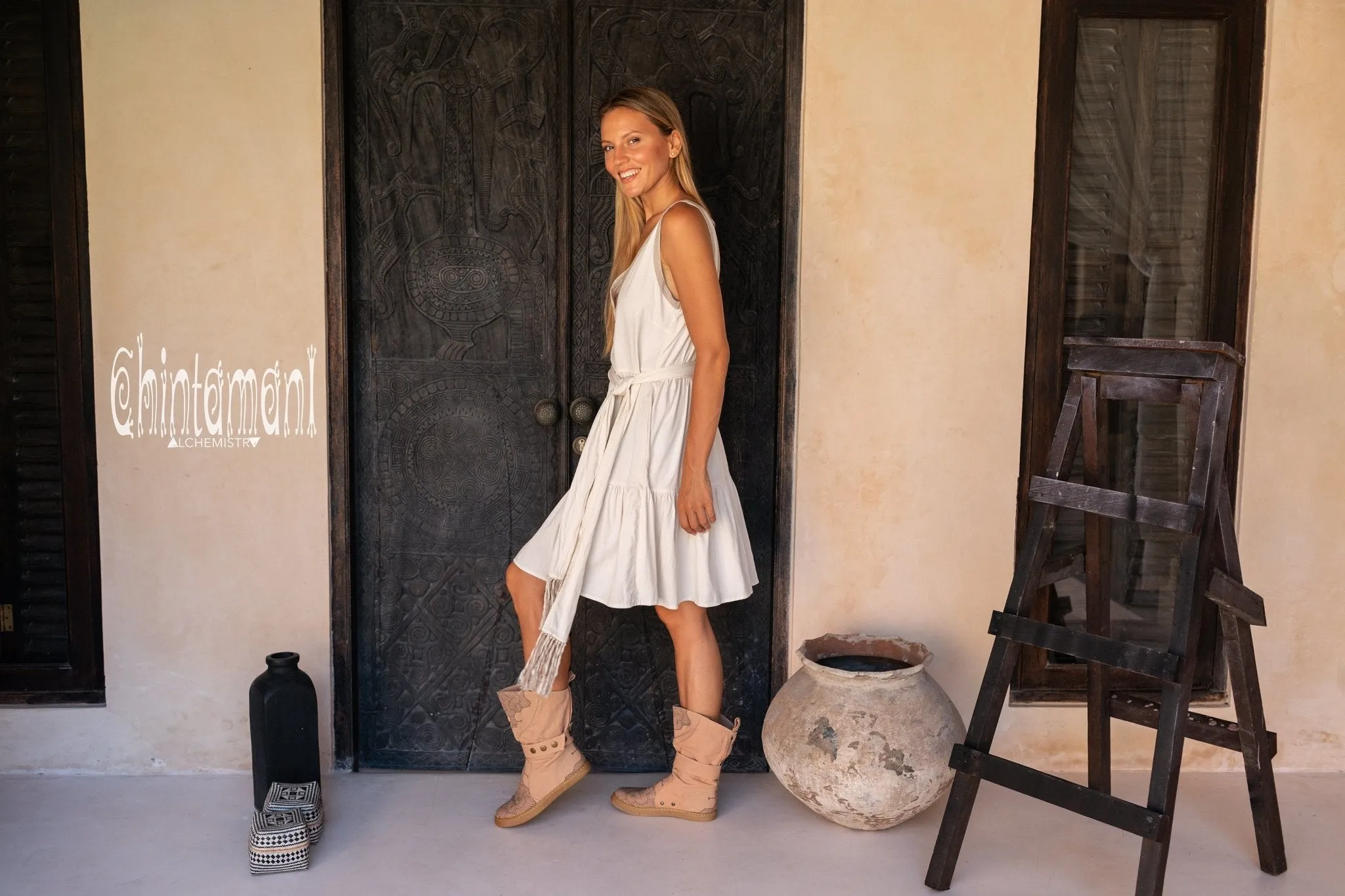Alma Libra Tiered Midi Dress / Cotton / Off White