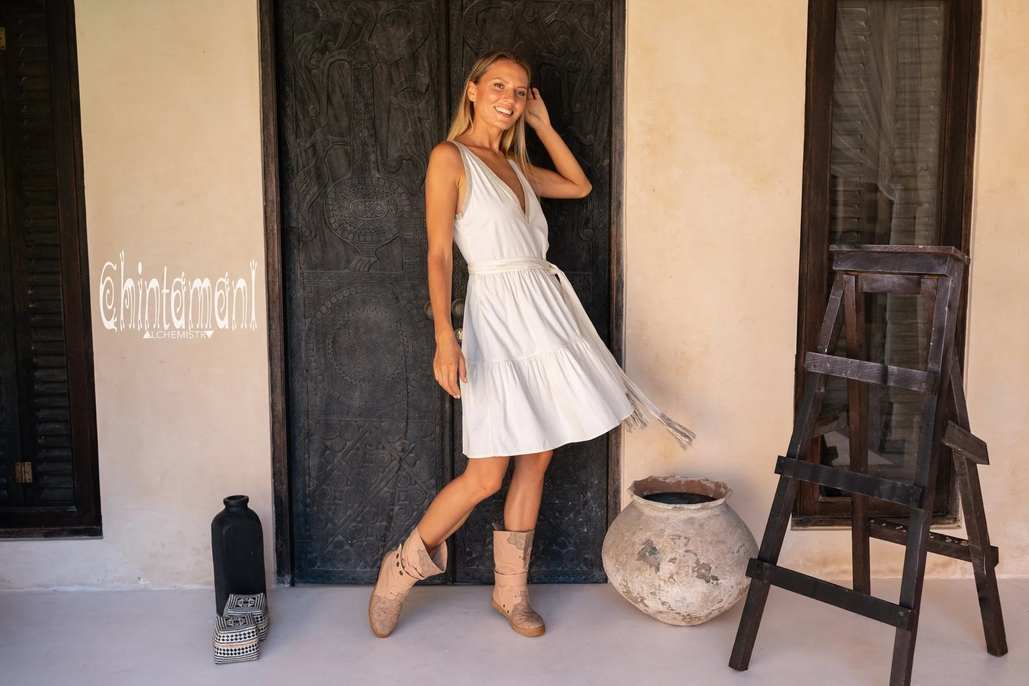 Alma Libra Tiered Midi Dress / Cotton / Off White