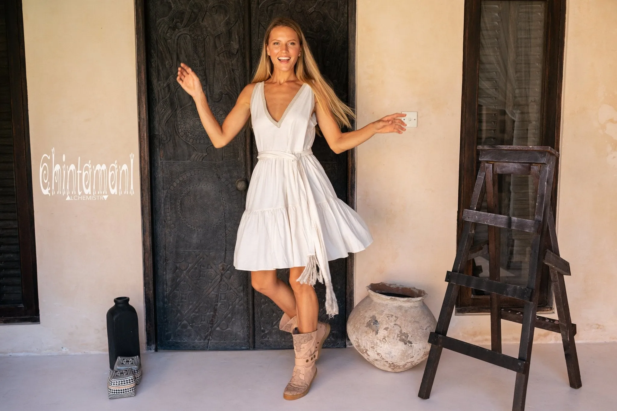 Alma Libra Tiered Midi Dress / Cotton / Off White