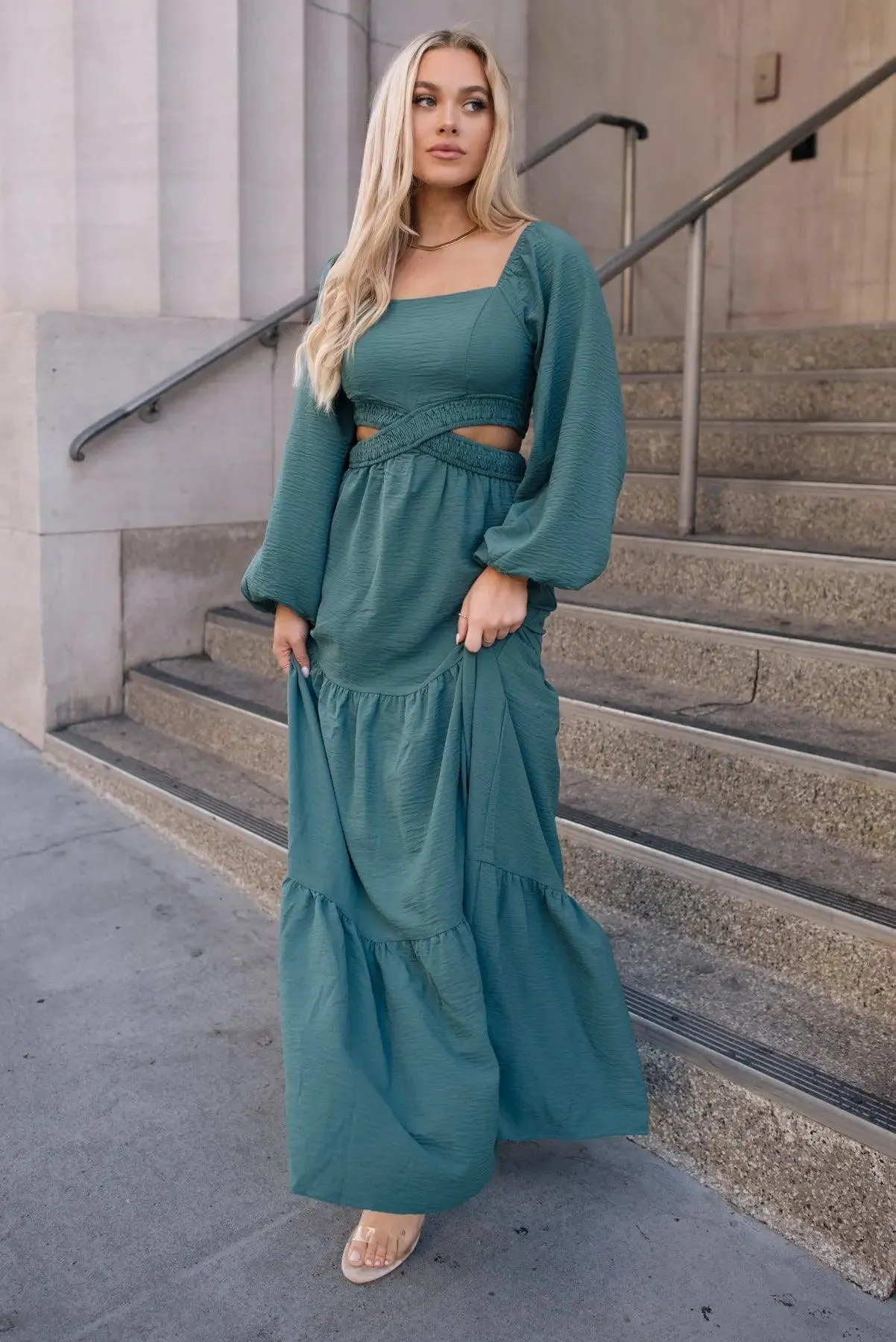 Amara Sage Cut Out Maxi Dress - Final Sale