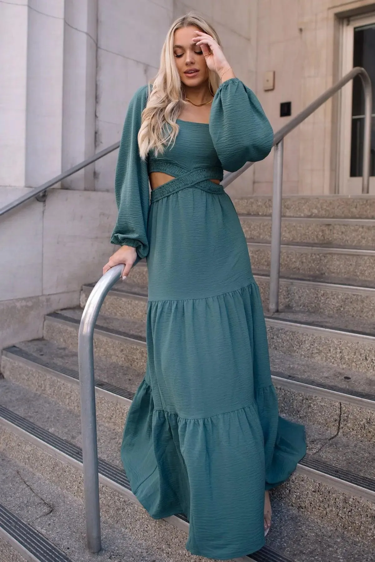 Amara Sage Cut Out Maxi Dress - Final Sale