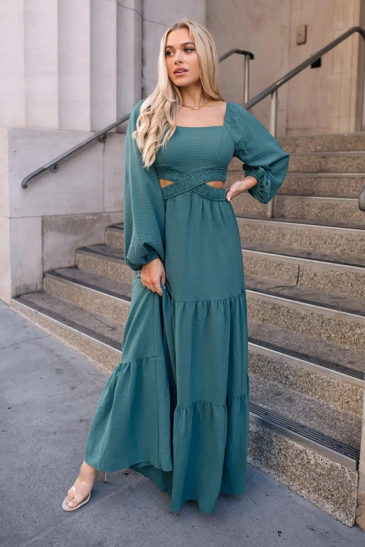 Amara Sage Cut Out Maxi Dress - Final Sale
