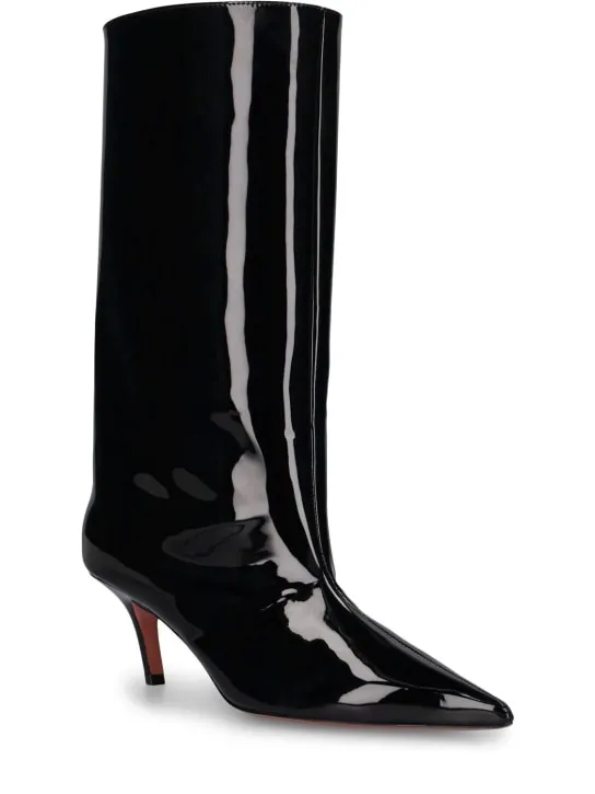 Amina Muaddi   60mm Fiona patent leather boots 