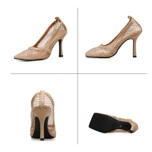 Amozae  9Cm Summer Autumn   Mesh Pumps Sandals Female Square Toe High Heel Chain Stiletto Hollow Party Dress Pumps Shoe Sandals