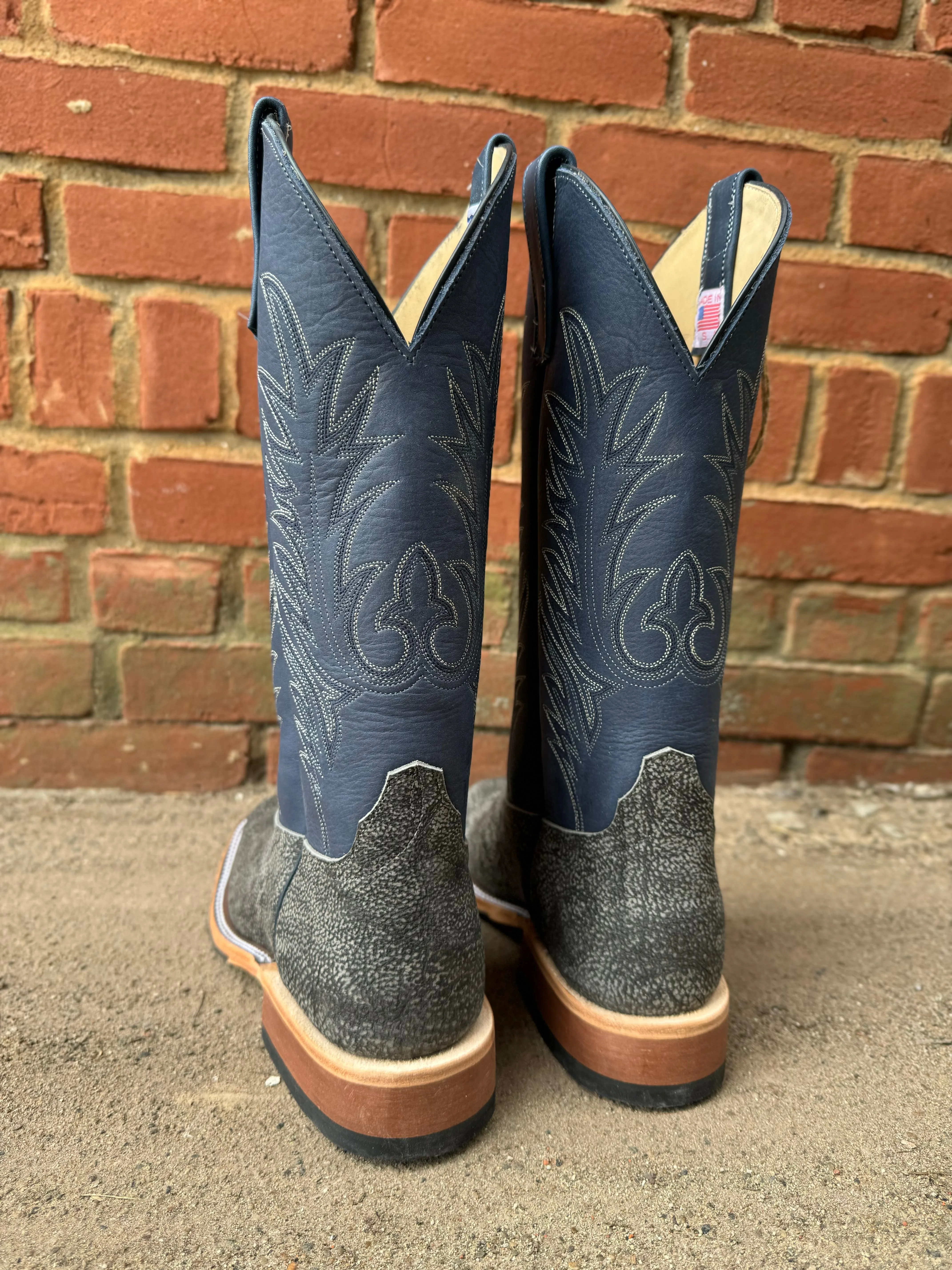 Anderson Bean Men's 13" Grey Safari Giraffe Midnight Blue Dozer Square Toe Cowboy Boots 340713