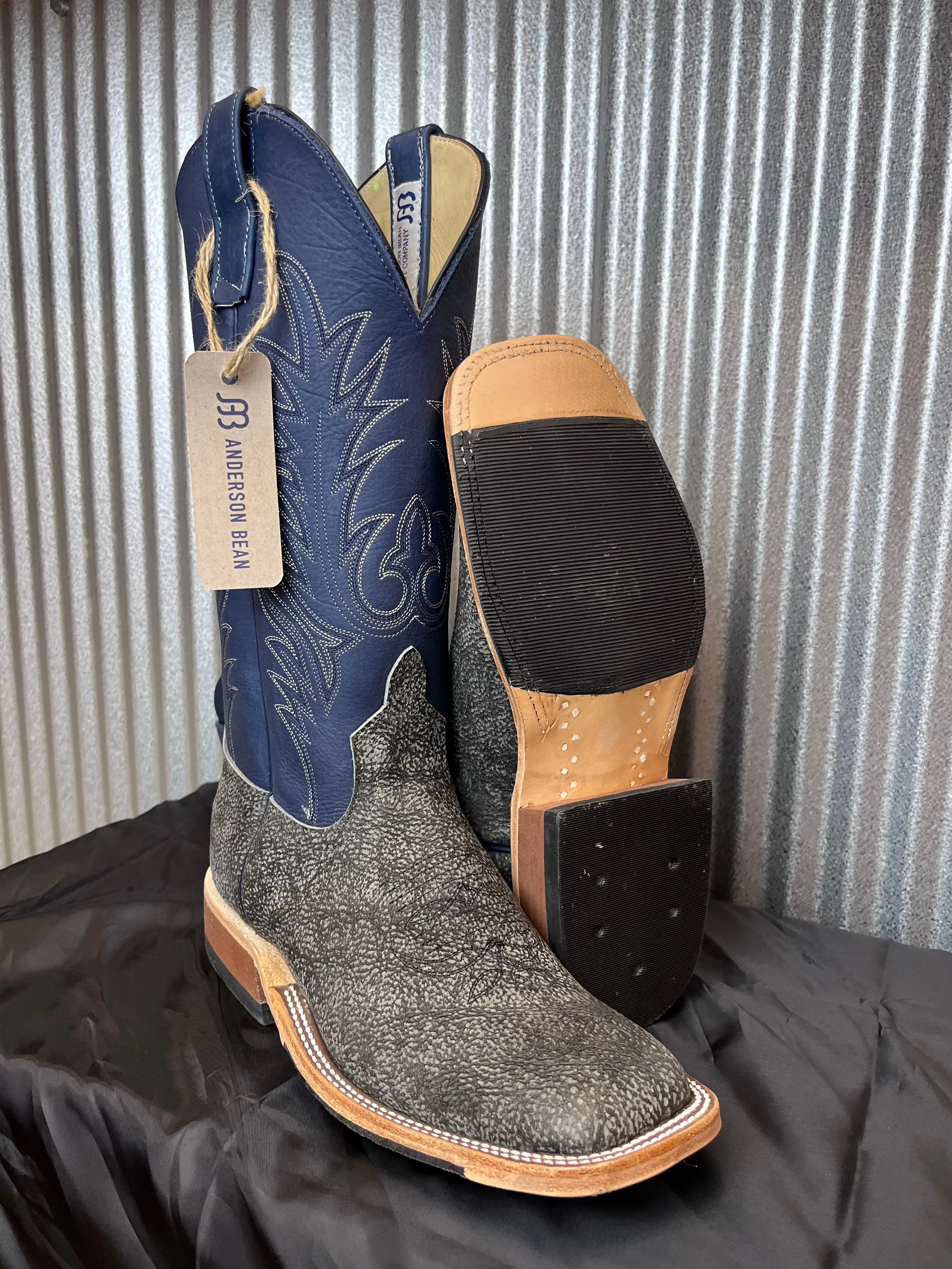 Anderson Bean Men's 13" Grey Safari Giraffe Midnight Blue Dozer Square Toe Cowboy Boots 340713