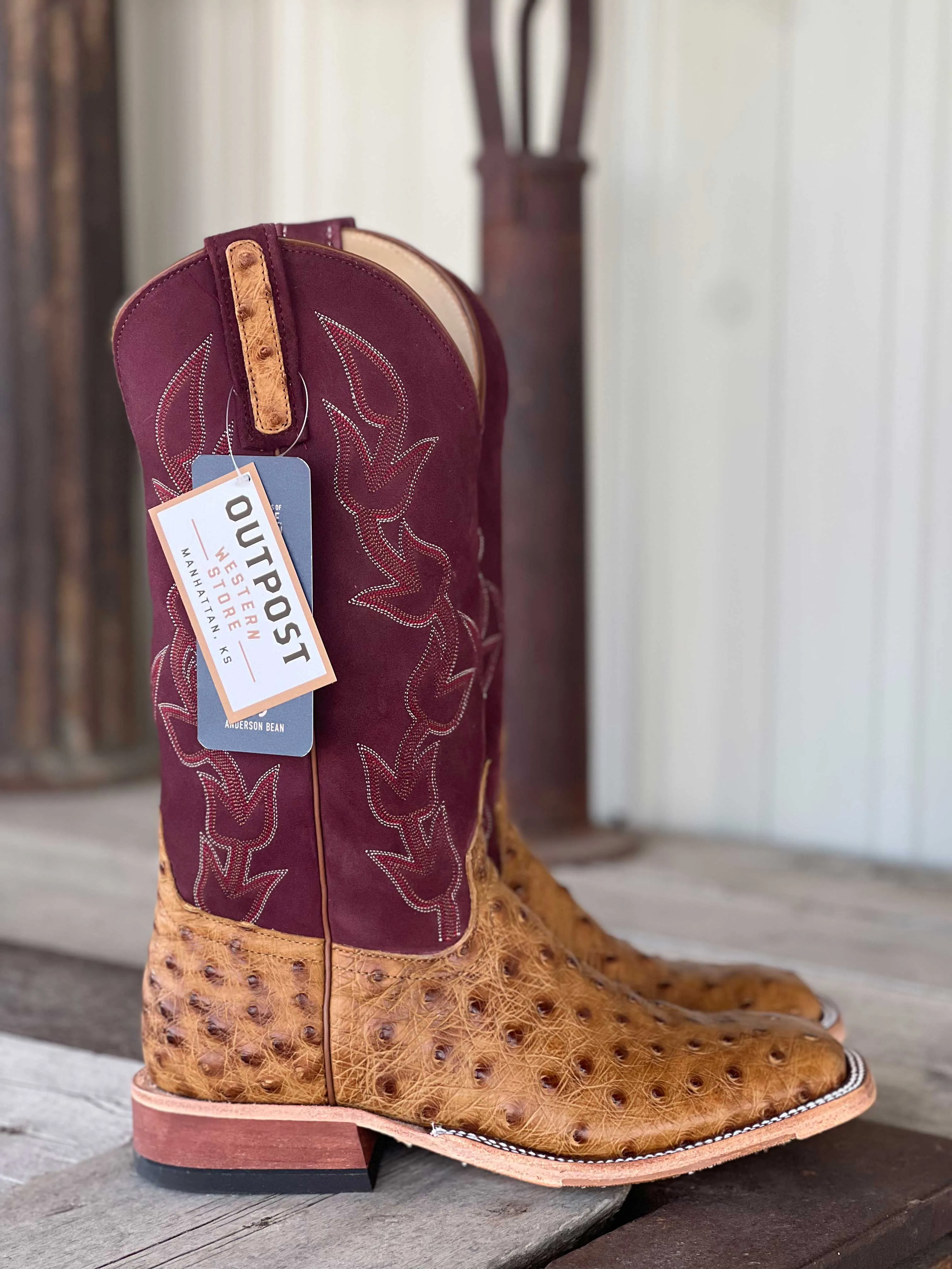 Anderson Bean | Umber Bruciato Full Quill Ostrich Boot