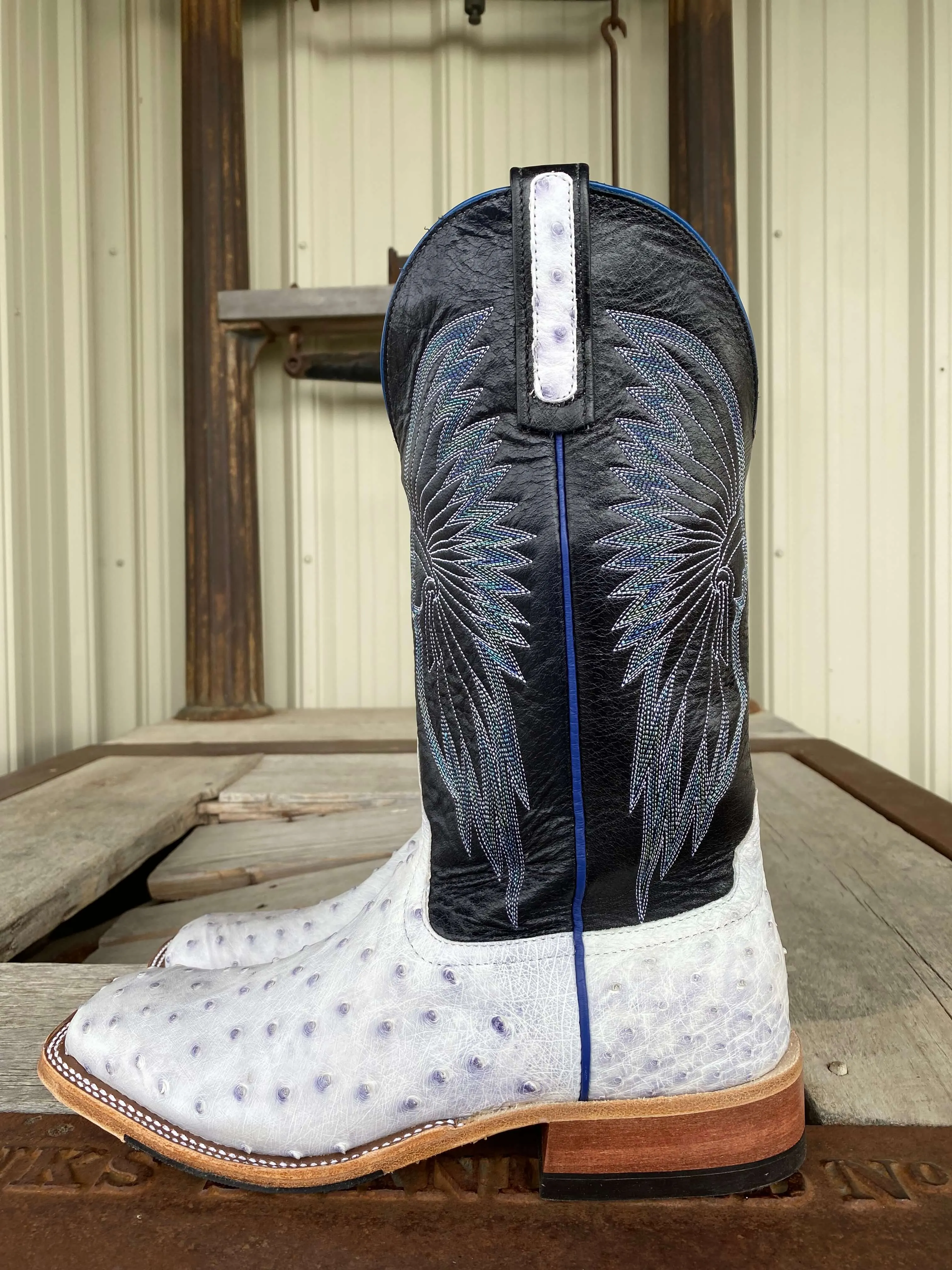 Anderson Bean | White Bruciato Full Quill Ostrich Boot