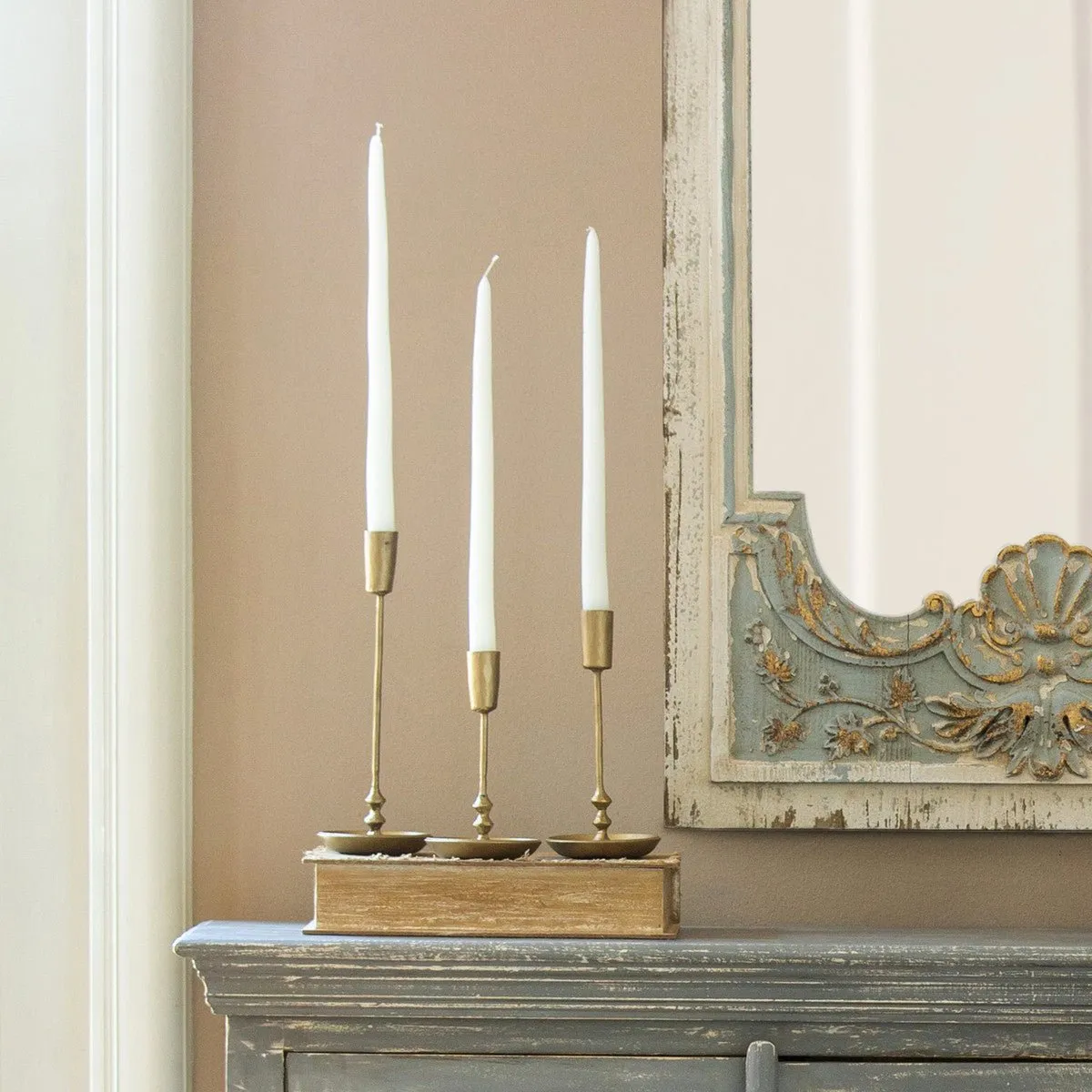 Antiqued Gold Colonial Taper Holder Set