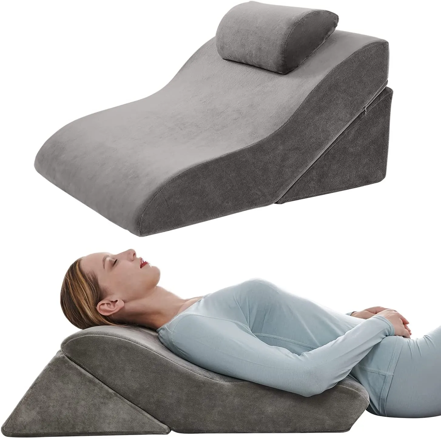 Bed Wedge Pillow Adjustable Pillows Set for Back, Leg and Knee Pain Relief | Brown