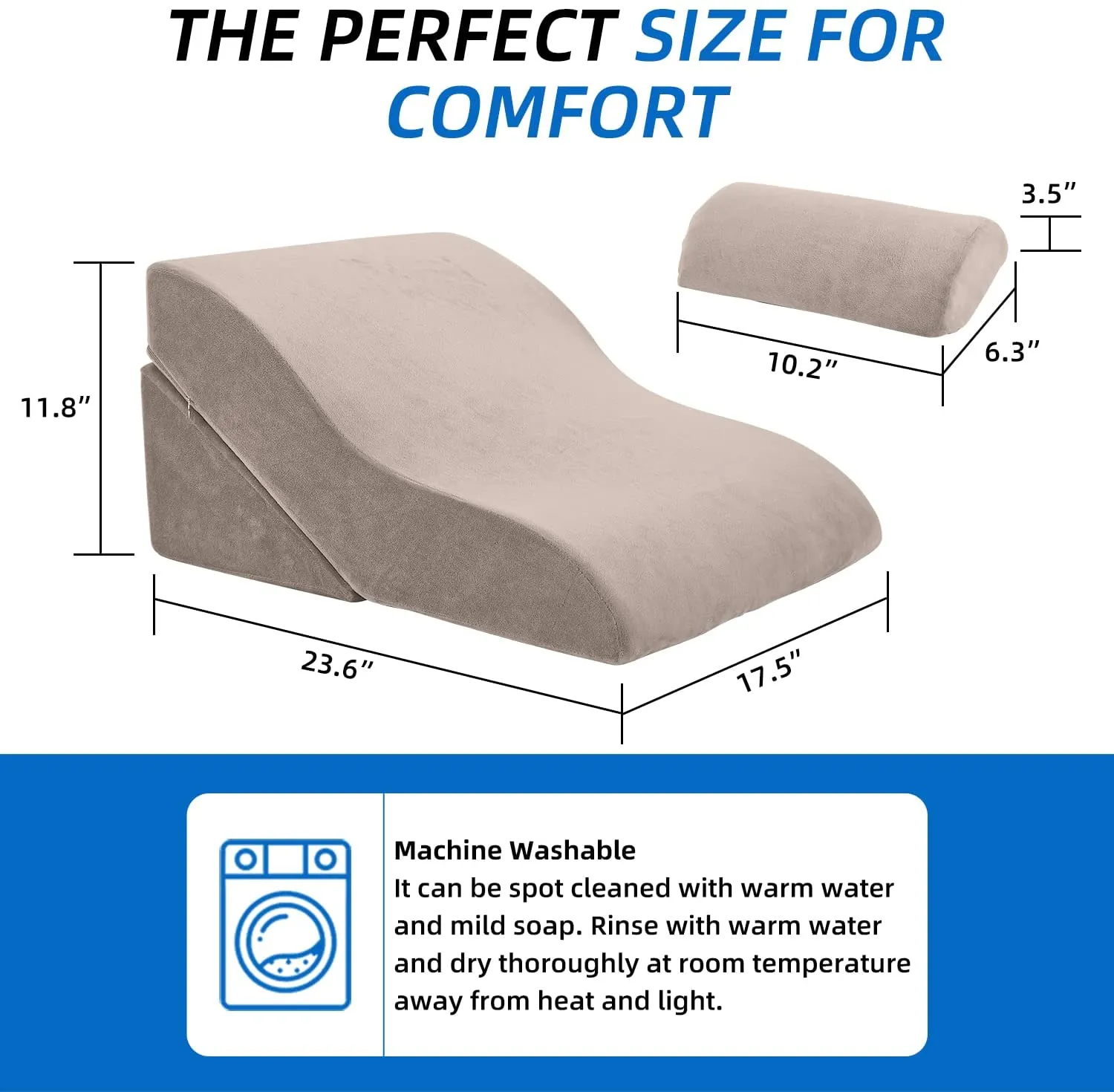 Bed Wedge Pillow Adjustable Pillows Set for Back, Leg and Knee Pain Relief | Brown