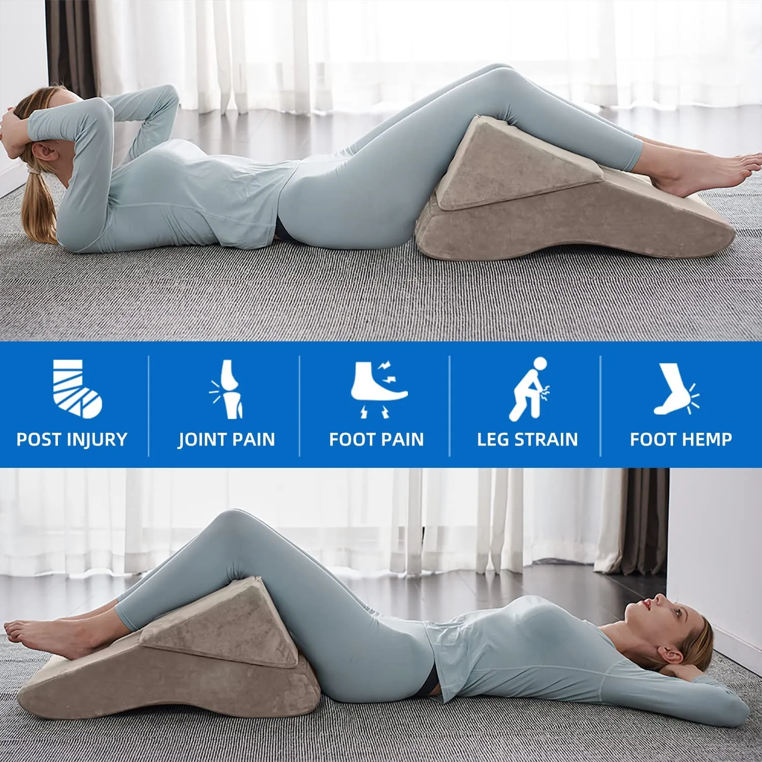 Bed Wedge Pillow Adjustable Pillows Set for Back, Leg and Knee Pain Relief | Brown