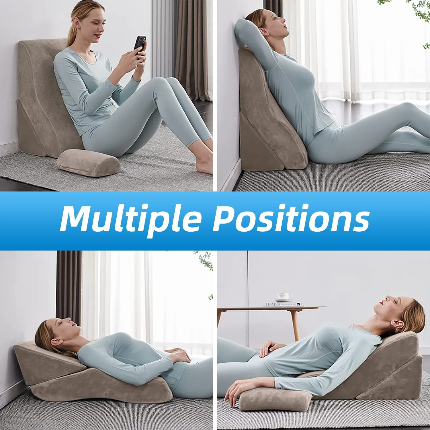 Bed Wedge Pillow Adjustable Pillows Set for Back, Leg and Knee Pain Relief | Brown