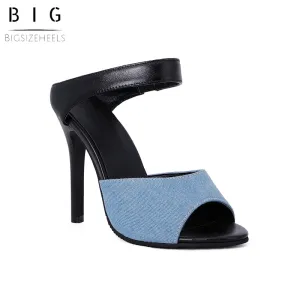 Bigsizeheels Jelly Stiletto Heel Backless Color Block Mules - Blue