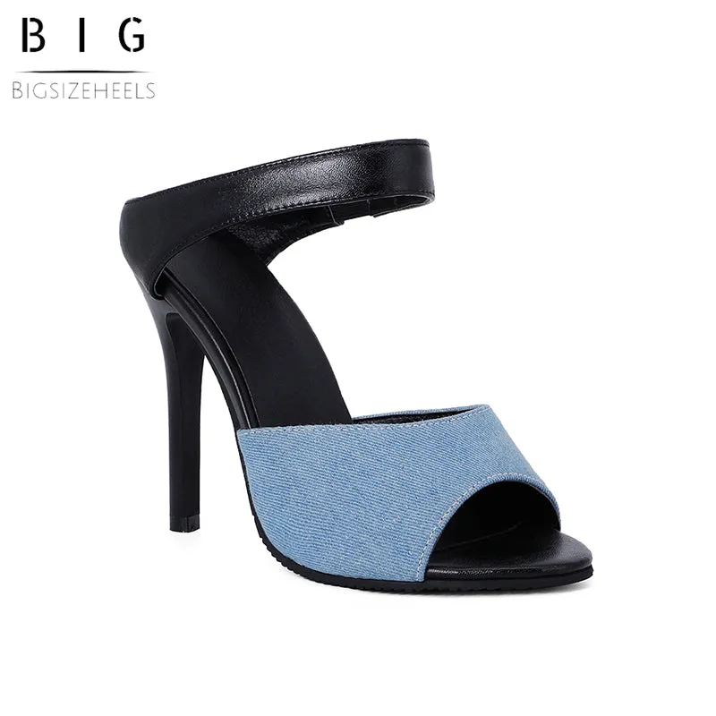 Bigsizeheels Jelly Stiletto Heel Backless Color Block Mules - Blue