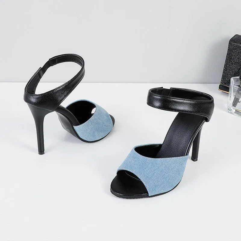 Bigsizeheels Jelly Stiletto Heel Backless Color Block Mules - Blue