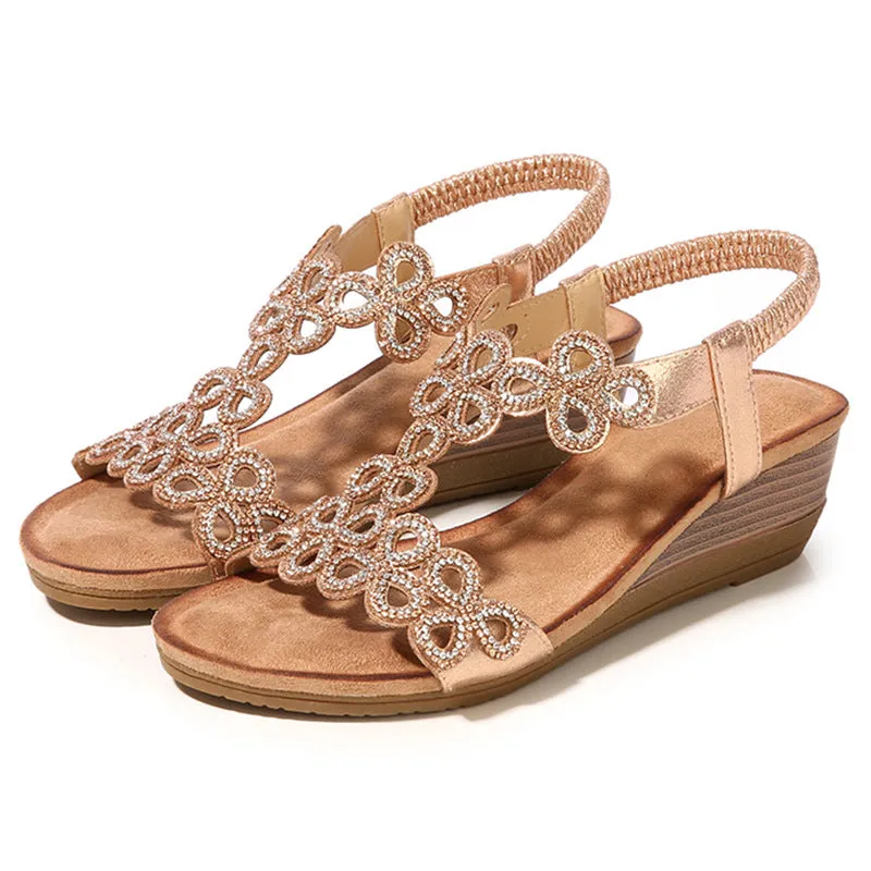 Bigsizeheels Rhinestone Boho Wedge Sandals