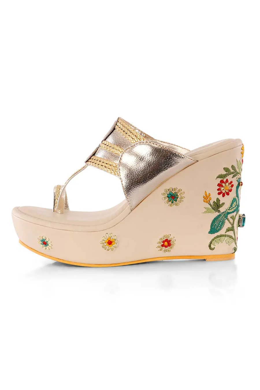 Birds Of Paraside Embellished Kolhapuri Wedges