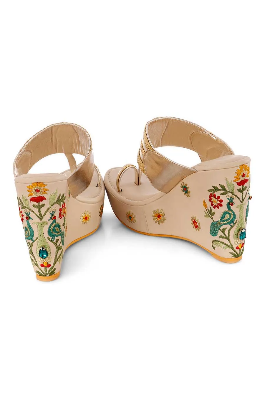Birds Of Paraside Embellished Kolhapuri Wedges