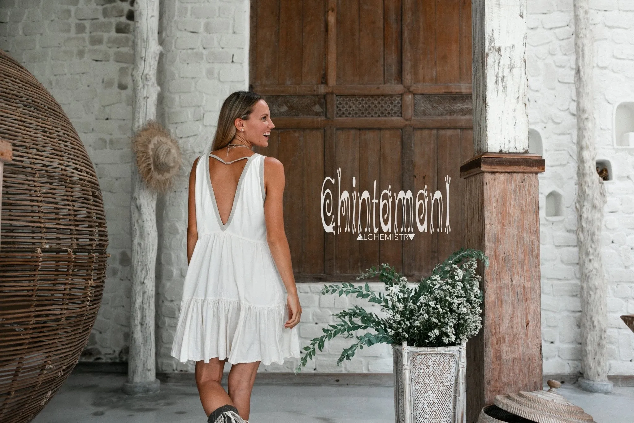 Cotton Tiered Midi Dress with Fringes / Off White