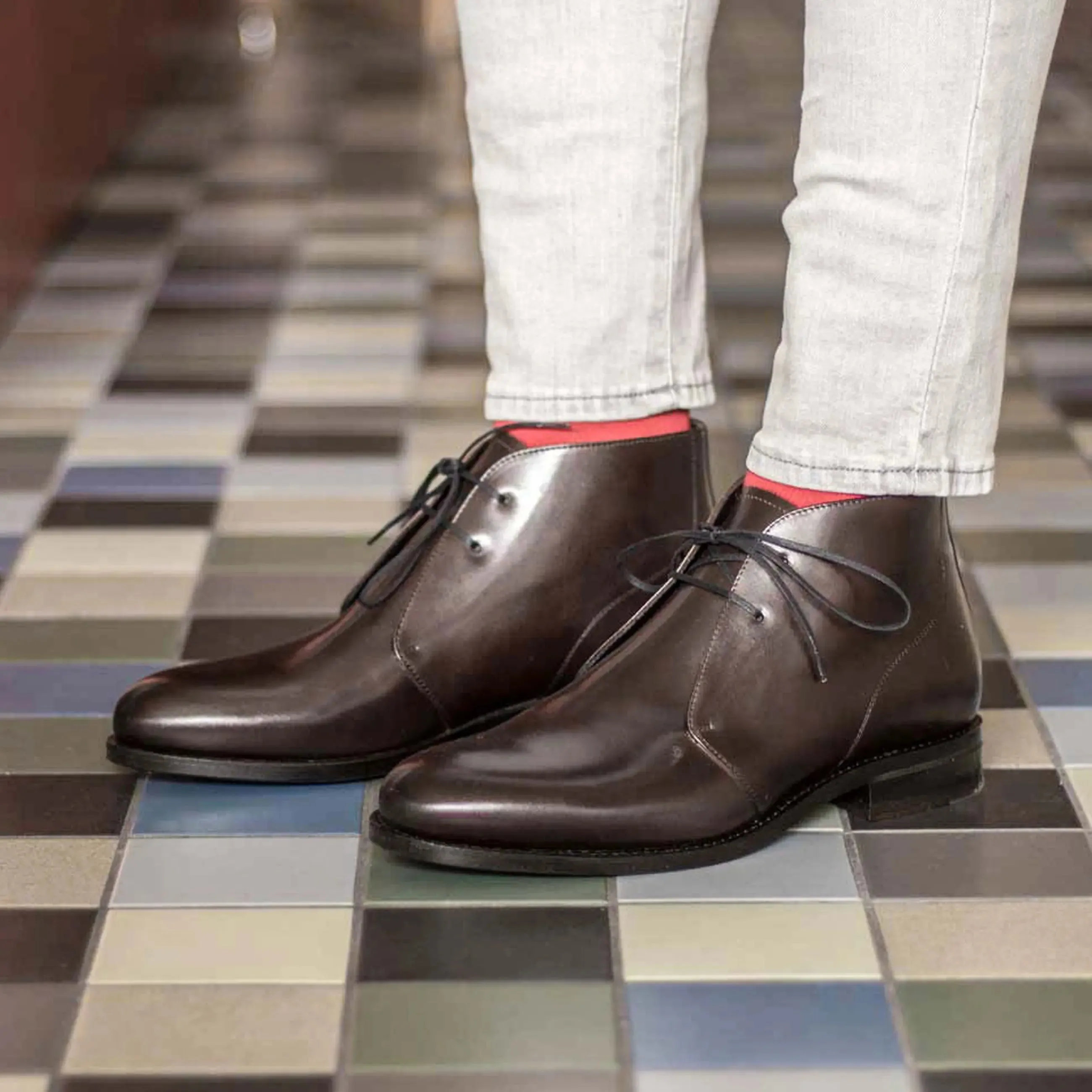 DapperFam Vivace in Dark Brown Men's Italian Leather Chukka