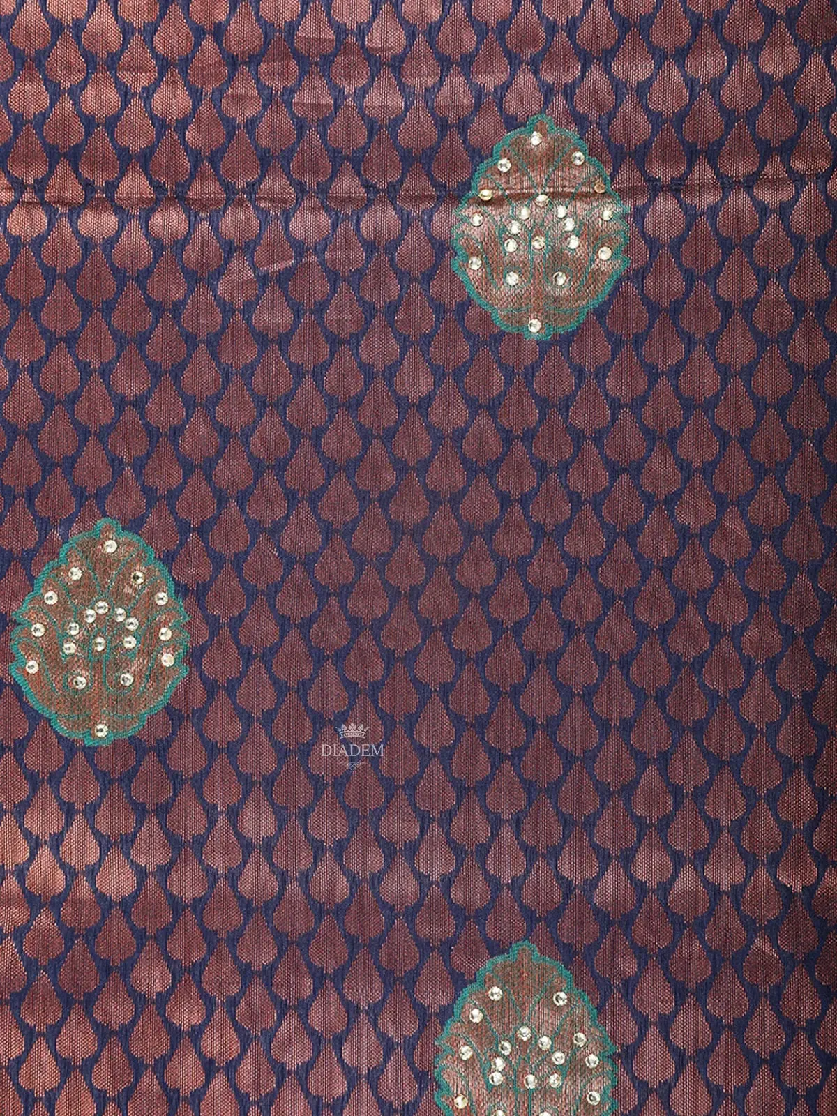 Dark Blue Art Silk Saree with leaf Jacquard on the Body with Designed Border