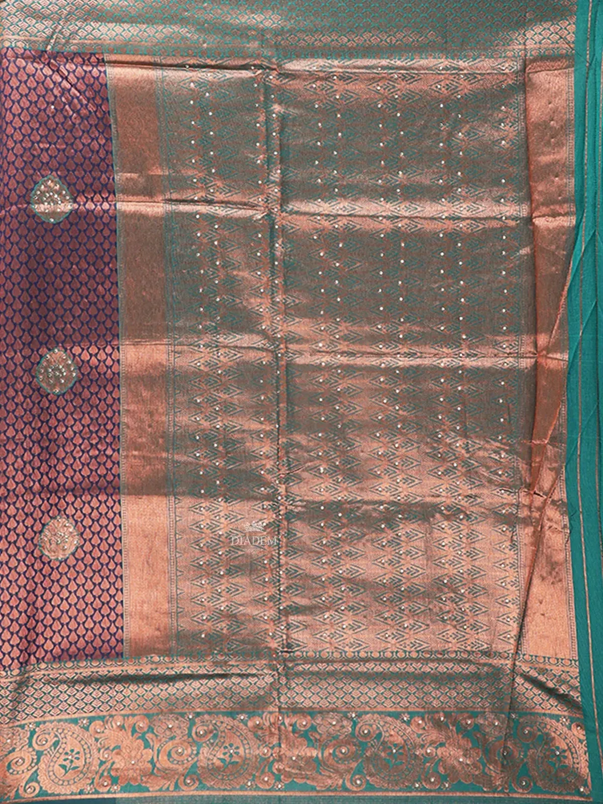 Dark Blue Art Silk Saree with leaf Jacquard on the Body with Designed Border