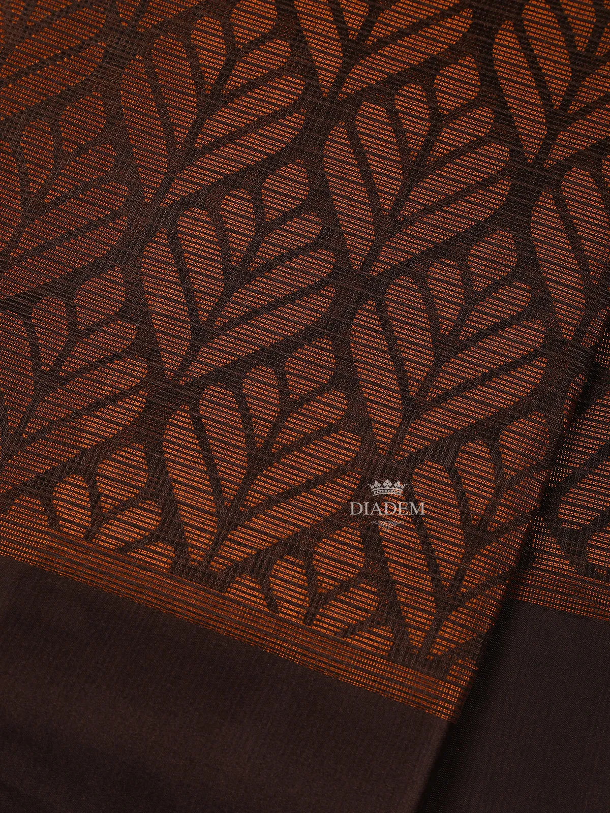 Dark Brown Brasso Saree With Leaf Motifs on the Body with Matching Border
