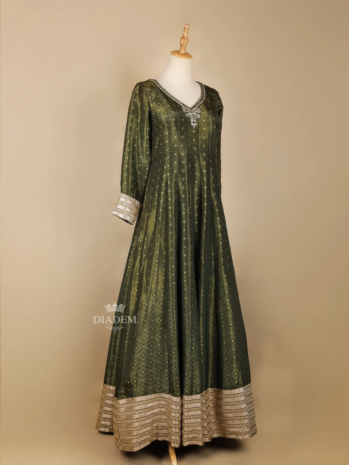 Dark Green Floral Embroidery Gown and Dupatta