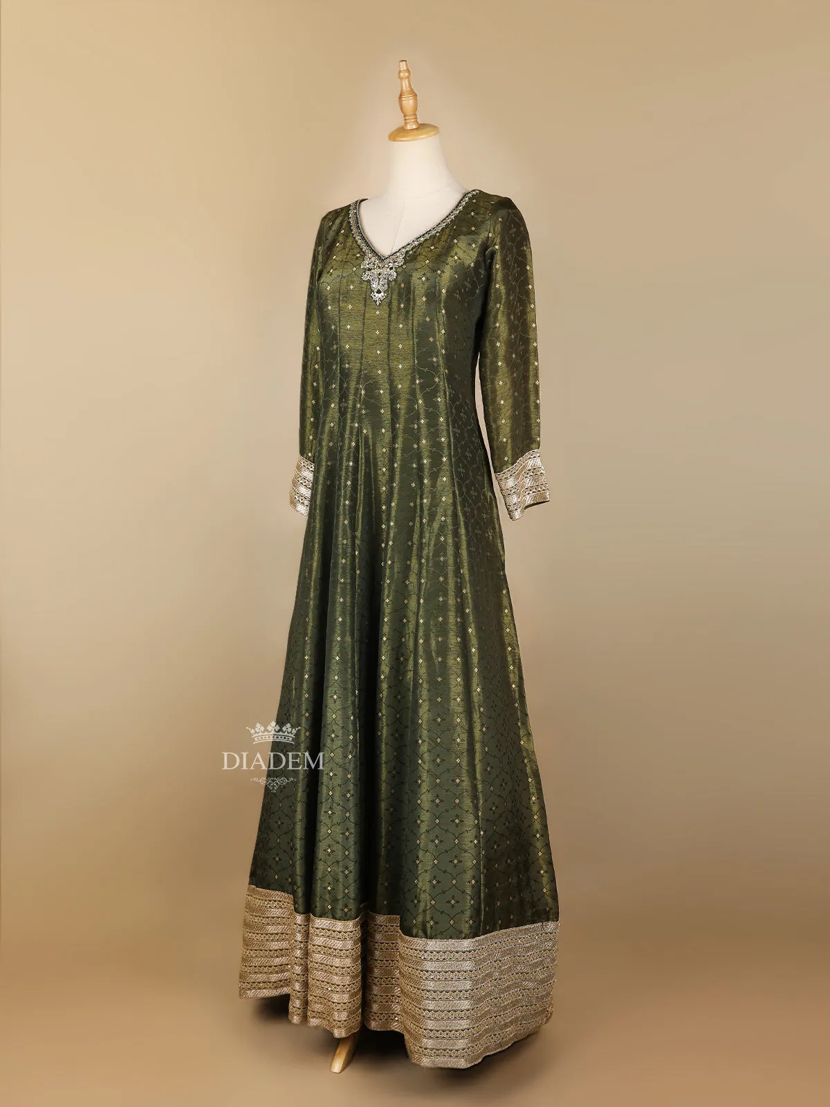 Dark Green Floral Embroidery Gown and Dupatta