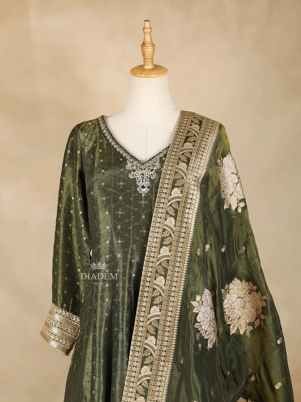 Dark Green Floral Embroidery Gown and Dupatta