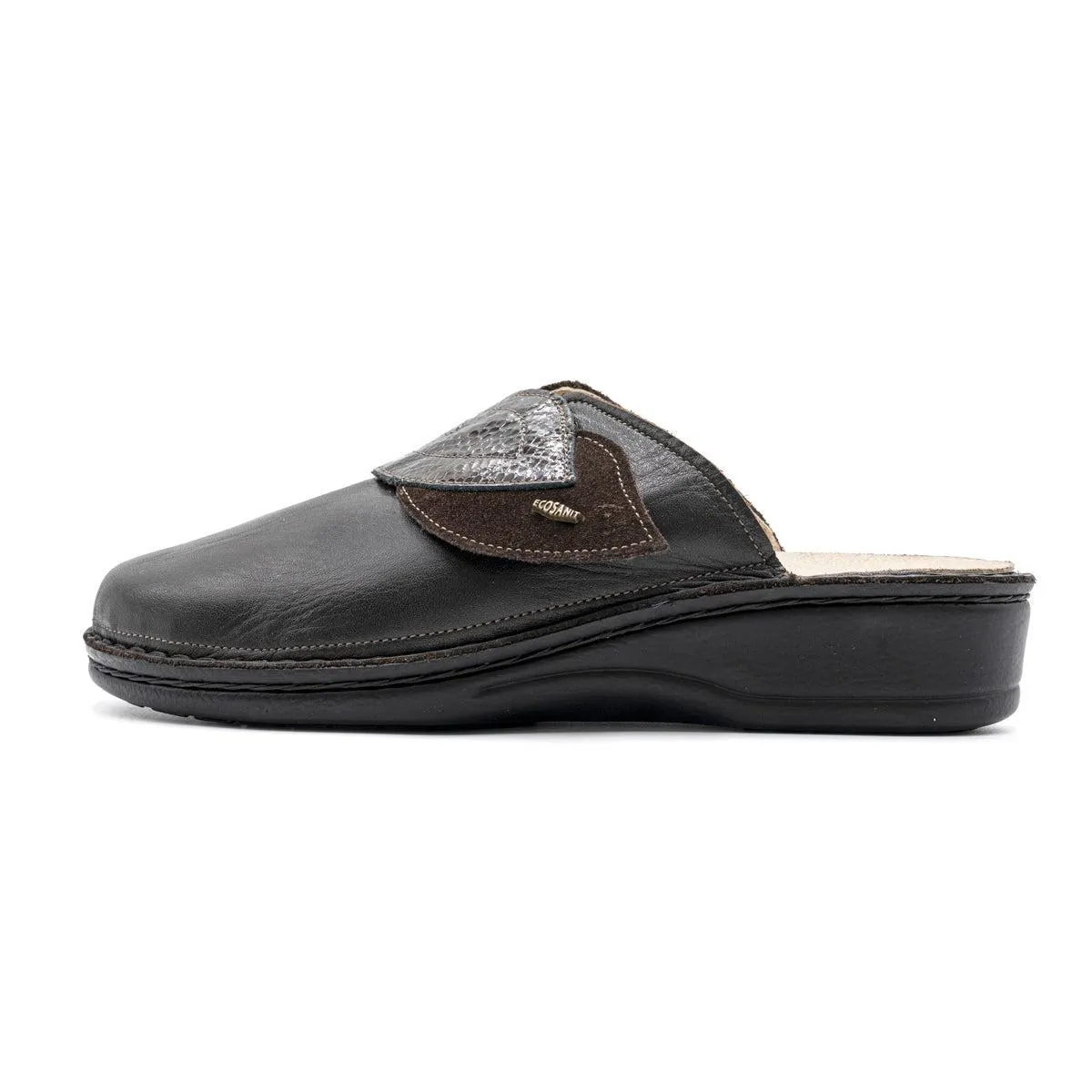 Eco Sanit Vera Pelle Flat Sandals Leather Black Colour For Women