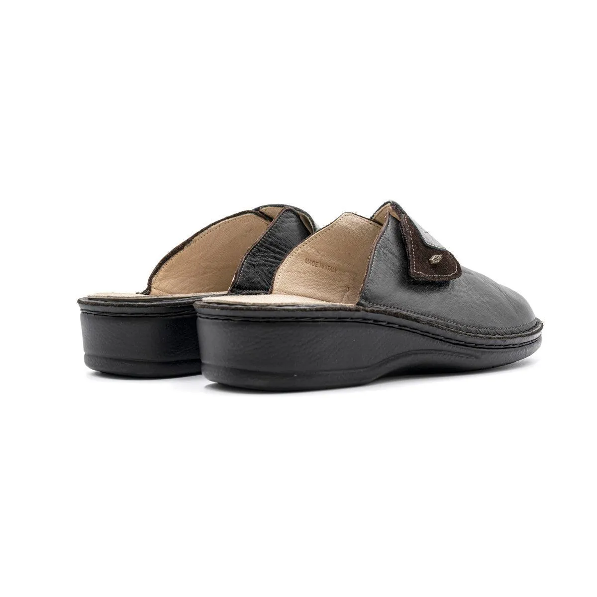 Eco Sanit Vera Pelle Flat Sandals Leather Black Colour For Women