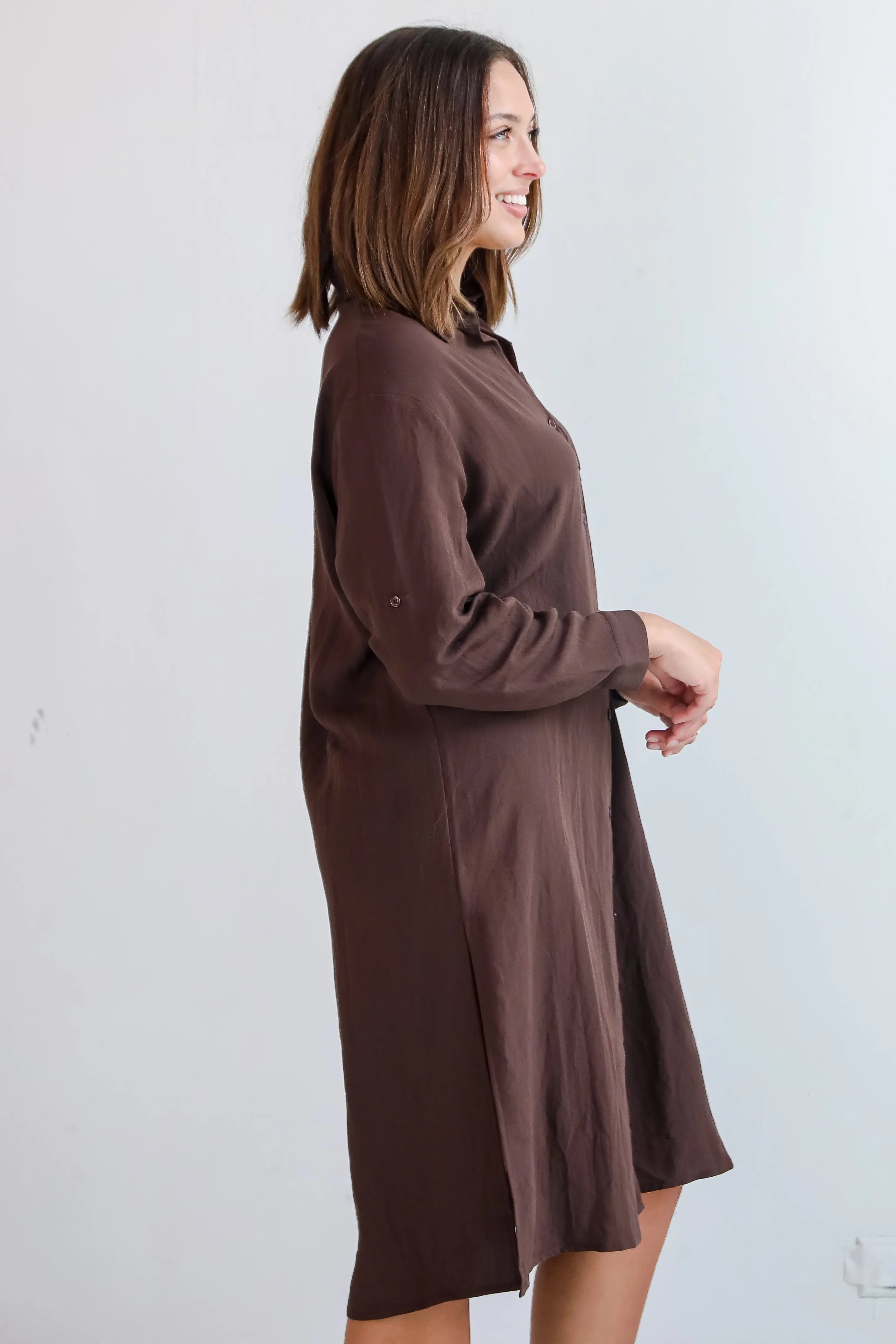 FINAL SALE - Cherished Chicness Brown Button Front Midi Dress