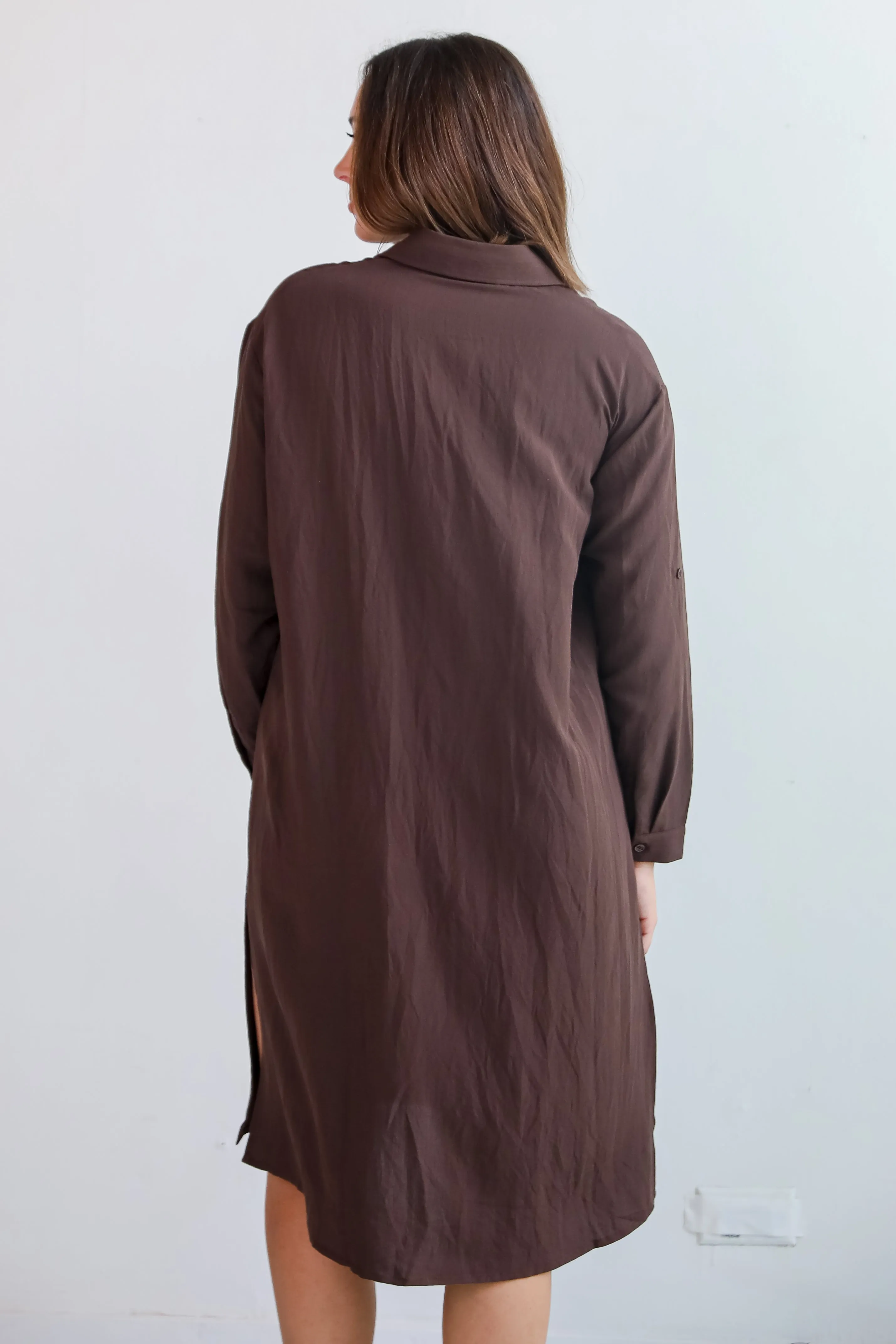 FINAL SALE - Cherished Chicness Brown Button Front Midi Dress