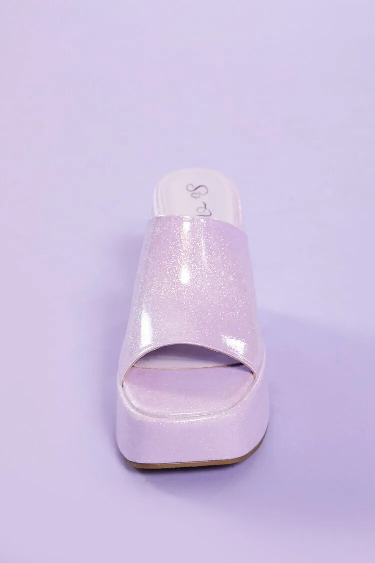 Glitter Square-Toe Wedge Heels