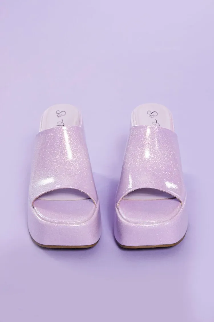 Glitter Square-Toe Wedge Heels