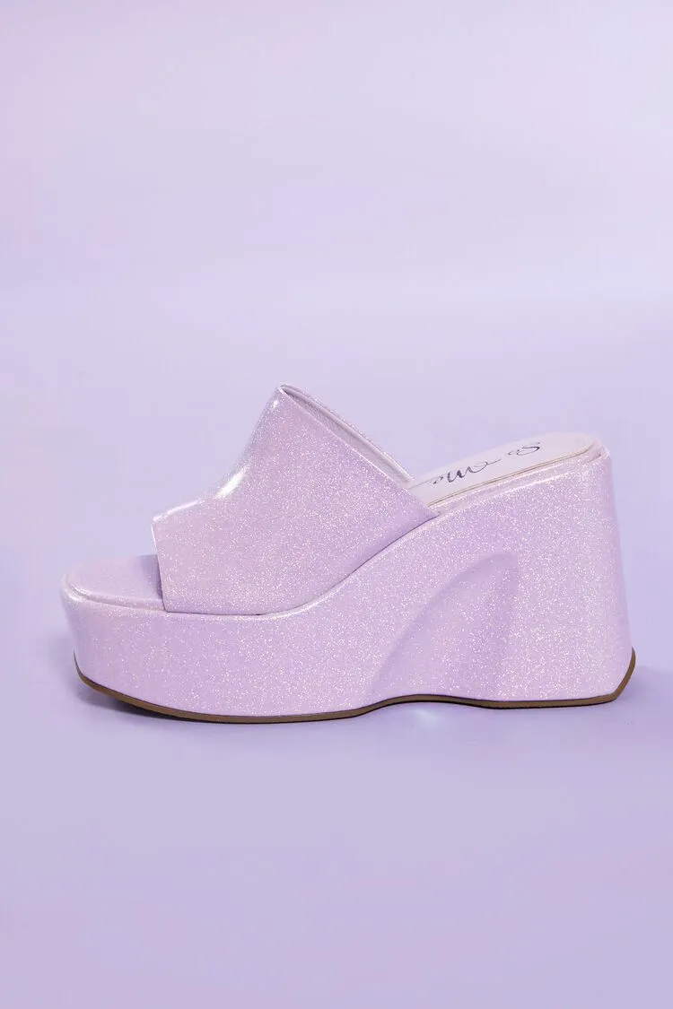 Glitter Square-Toe Wedge Heels