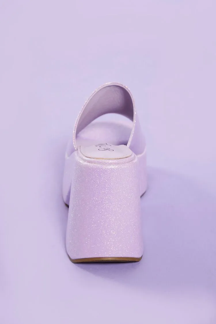 Glitter Square-Toe Wedge Heels
