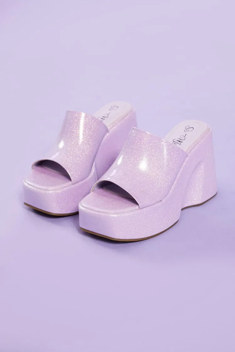 Glitter Square-Toe Wedge Heels