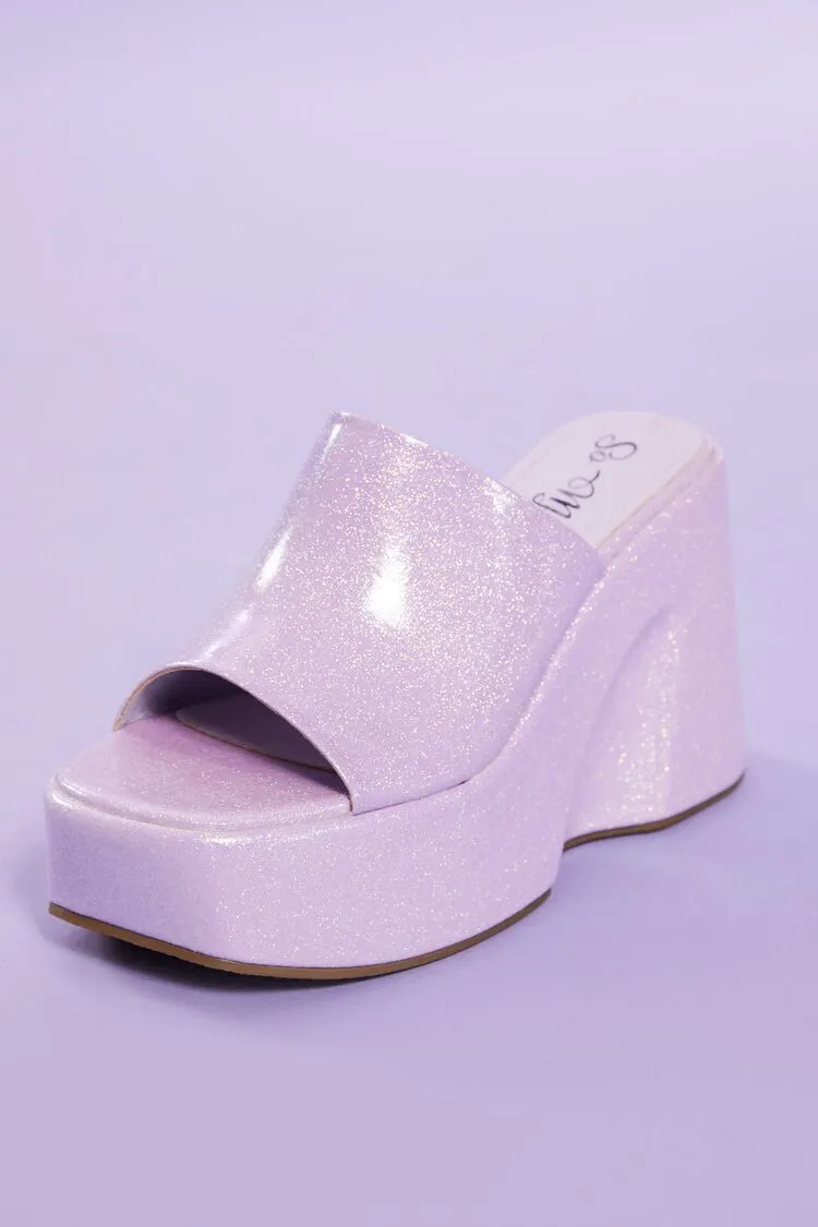 Glitter Square-Toe Wedge Heels