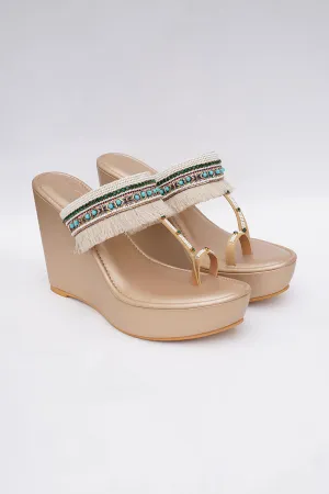 Gold Fringe Wedge Heels