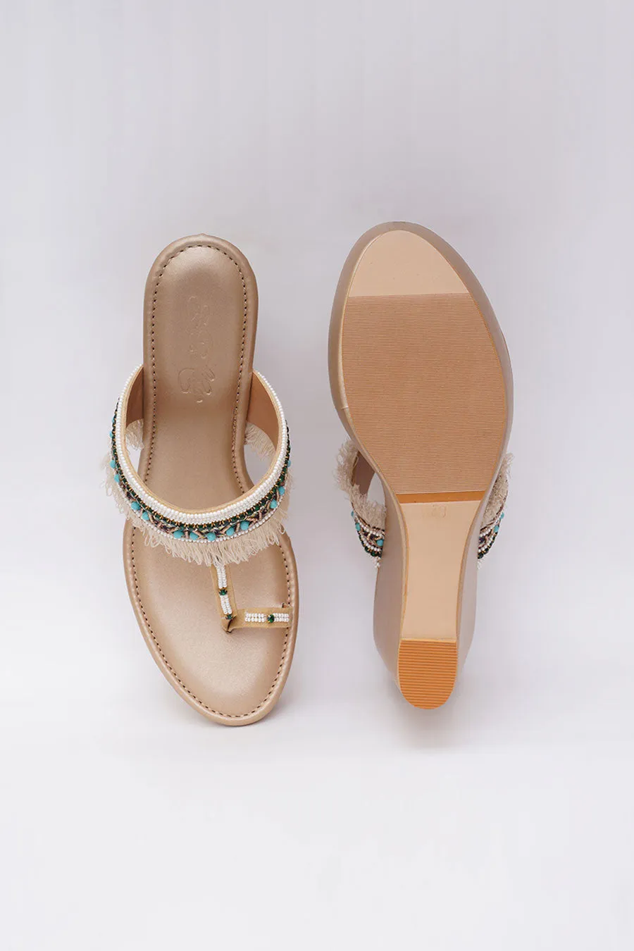 Gold Fringe Wedge Heels