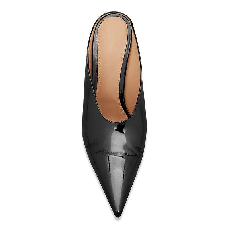 High Heel Thick Wedge Patent Leather Metal Middle Mouth Women's Large-sized Shoes