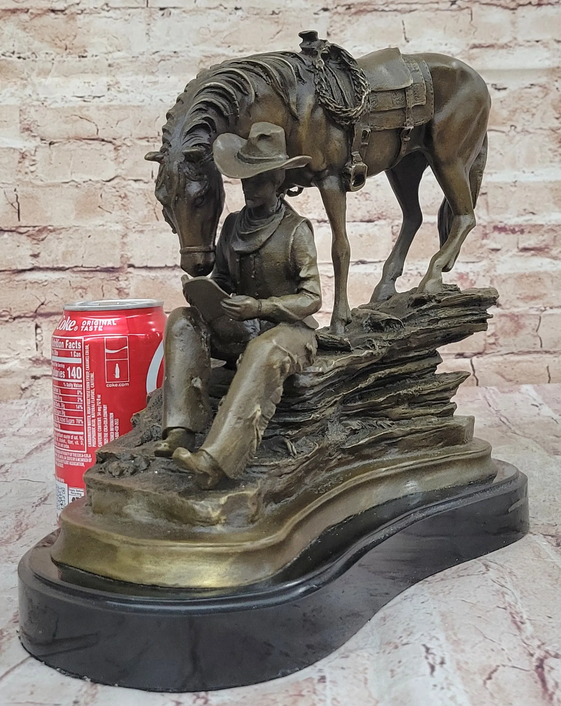 Horse Cowboy Lover Western Saddle Ranch Farm Art Bronze Marble Statue Sculpture